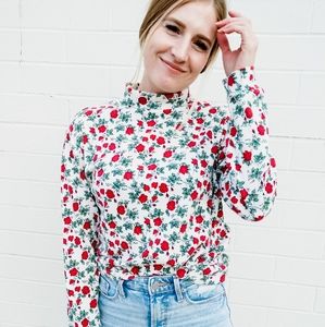 Vintage Basic Editions Rose Print Turtle Neck M